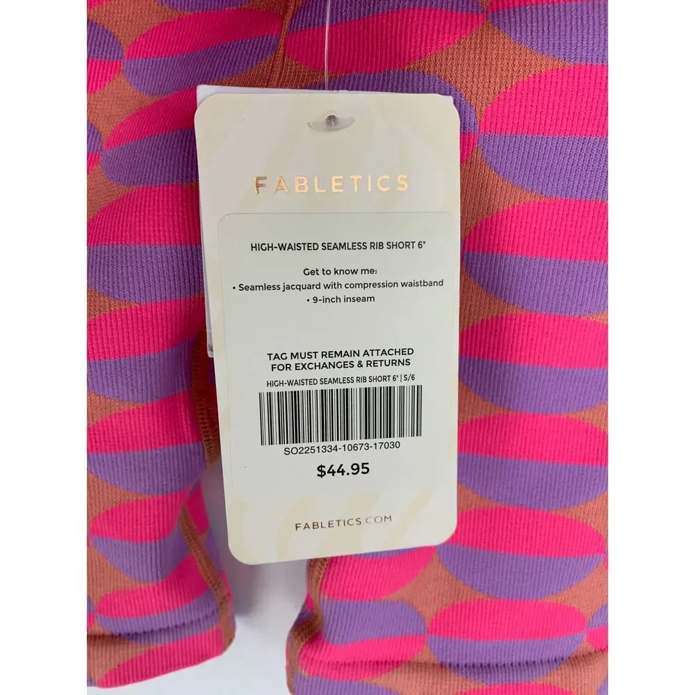 Fabletics Seamless High Waisted 9'' Rib Short Womens Small Pink Rave Geo New